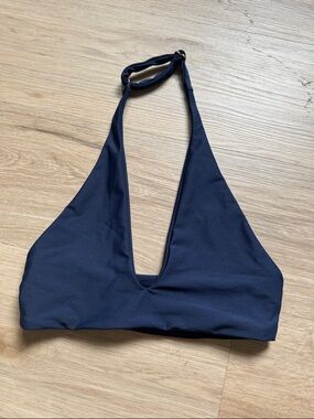 Skatie Navy Deep V Halter Bikini Top
